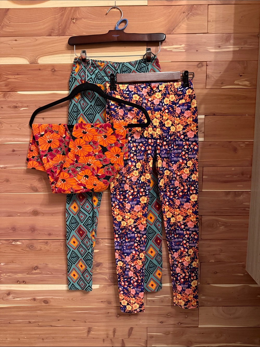 LuLaRoe Floral & Geometric Print Leggings - Orange & Teal & Purple